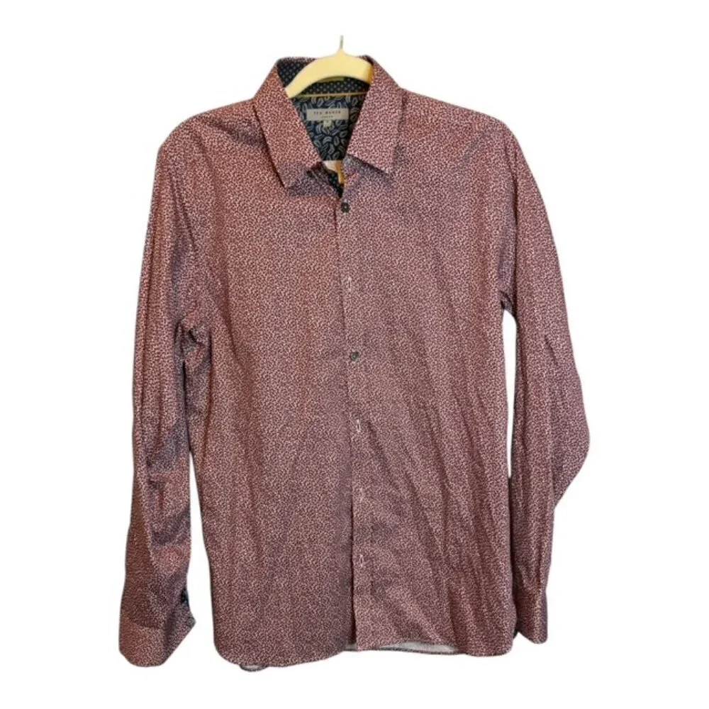 Ted Baker Shirt Men's Size 3 Button‎ Down Floral Red White